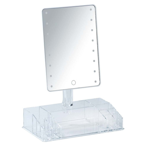 Bílé kosmetické zrcadlo s LED podsvícením a organizérem na make-up Farnese WENKO