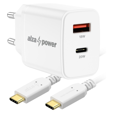 AlzaPower A101CA Fast Charge 20W bílá + Core USB-C 2.0 60W 1m bílý