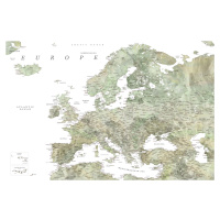Mapa Detailed map of Europe in green watercolor, Blursbyai, (40 x 26.7 cm)