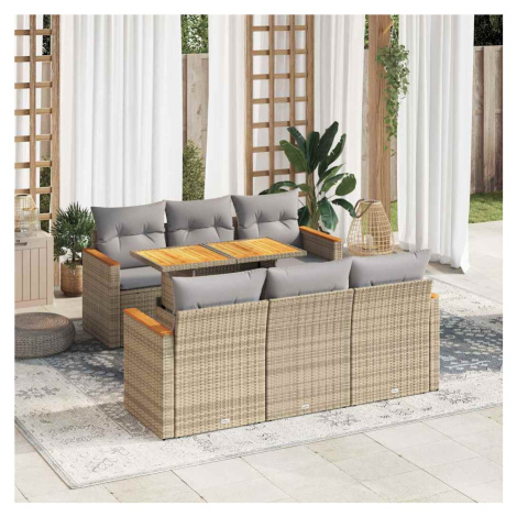 vidaXL 7dílná zahradní sestava s poduškami béžová polyratan akácie