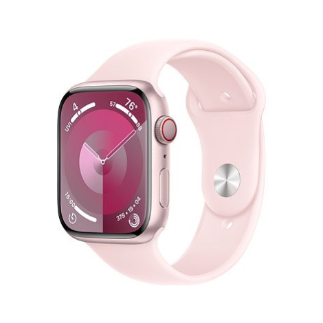Apple Watch Series 9 45mm Cellular Růžový hliník se světle růžovým sportovním řemínkem - S/M