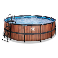 Bazén s filtrací Wood pool Exit Toys kruhový ocelová konstrukce 427*122 cm hnědý od 6 let