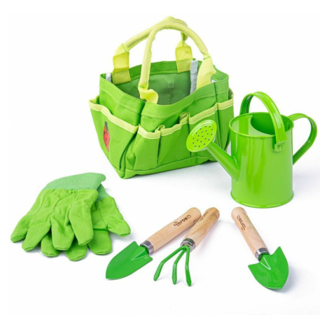 Bigjigs Toys Zahradní set nářadí v plátěné tašce, zelená