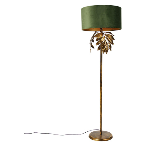 Vintage stojací lampa starožitná zlatá se zeleným stínidlem - Linden QAZQA