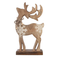 4Home Dekorace z mangového dřeva Snowflake Deer, 33 cm