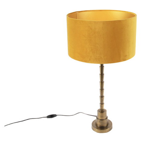Stolní lampa ve stylu art deco se sametovým odstínem žluté 35 cm - Pisos QAZQA