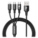 Nabíjecí a datový kabel RhinoTech 3v1 USB-A (MicroUSB + Lightning + USB-C) 1,2m, černá