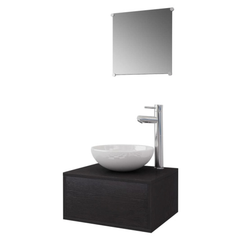 vidaXL Čtyřkusový set koupelnového nábytku s umyvadlem a baterií, černý