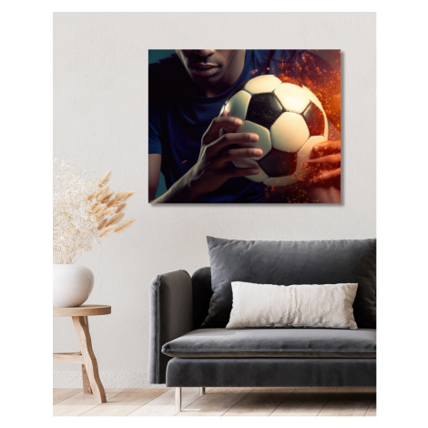 Obrazy na stěnu - Fotbalový míč v rukou Rozměr: 80x100 cm, Rámování: bez rámu a bez vypnutí plát