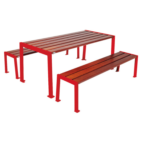 PROCITY Sestava stolu a laviček Silaos®, délka 1800 mm, červená / mahagon