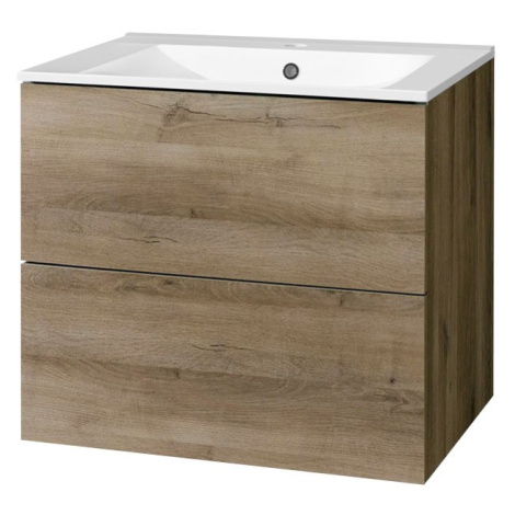 Mereo Aira, koupelnová skříňka s keramickým umyvadlem 61 cm, dub Halifax CN740