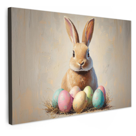 MuchoWow OBRAZ NA PLÁTNĚ Velikonoční zajíček - pastelové barvy - vajíčka 30x20 cm