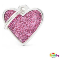 My Family MF SMALL HEART GLITTER PINK 2,8x2,5 cm gravírovateľný přívěsek