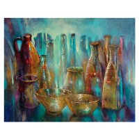 Ilustrace Sstill life with two golden bowls, Annette Schmucker, 40 × 30 cm