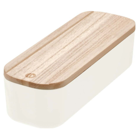 Bílý úložný box s víkem ze dřeva paulownia iDesign Eco, 9 x 27,5 cm