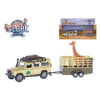 Kids Globe Traffic Land Rover Defender 14 cm na zpětný chod s přívěsem 14 cm a žirafou