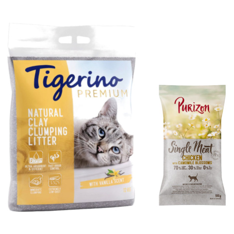 Tigerino Premium 2 x 12 kg + Purizon Single Meat kuřecí s květy heřmánku - Premium - Vanilla 2 x