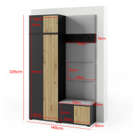 Eka Předsíňová stěna s čalouněnými panely Joey 2 - Černá a Dub Artisan / Okrová 2325