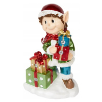 German Vánoční dekorace elf s dárky / 35 cm / LED osvětlení / pryskyřice