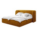 Okrově žlutá čalouněná dvoulůžková postel s úložným prostorem s roštem 180x200 cm Louise – Boboc