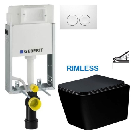 GEBERIT KOMBIFIXBasic vč. bílého tlačítka DELTA 21 + WC MEXEN TEO ČERNÁ Rimless + SEDÁTKO 110.10