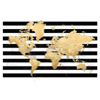 Mapa Detailed gold world map with stripes, Harper, Blursbyai, 40 × 26.7 cm