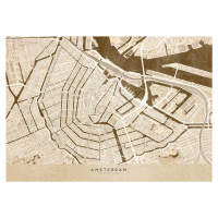 Mapa Sepia vintage map of Amsterdam, Blursbyai, (40 x 30 cm)