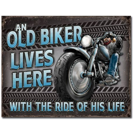 Plechová cedule Old Biker - Ride, (42 x 30 cm)