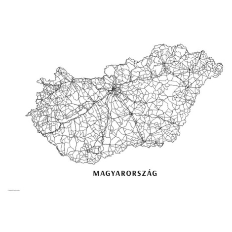 Mapa Maďarsko black & white, 40 × 26.7 cm