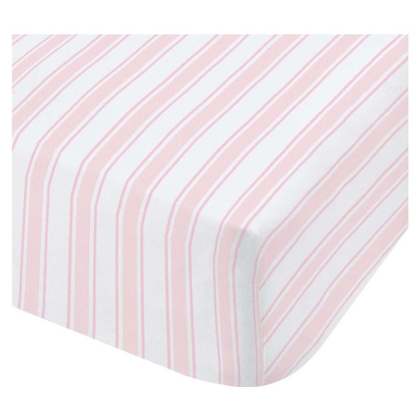 Růžovo-bílé bavlněné prostěradlo Bianca Check and Stripe, 135 x 190 cm