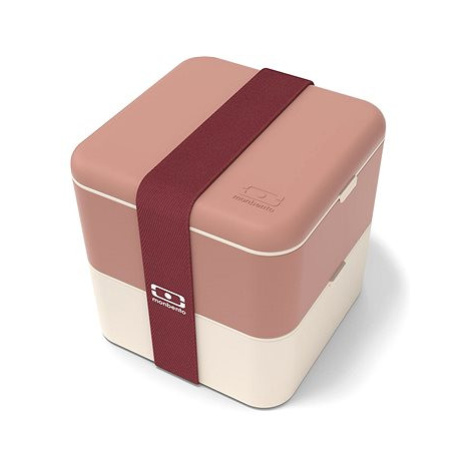 MonBento Svačinový bento box Square pink Moka, krémově hnědý