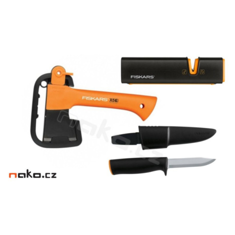 FISKARS 1057913 sada na přípravu ohně, sekera X5 + ostřič Xsharp + nůž K40