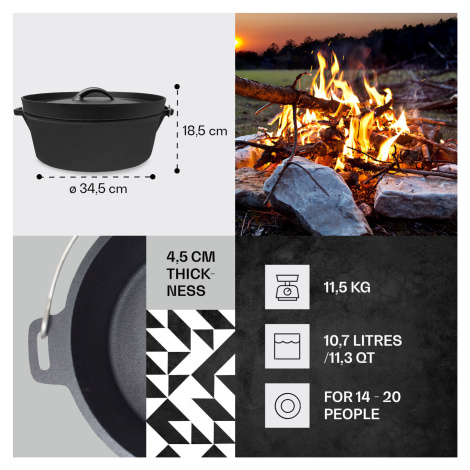 Klarstein Galloway, litinový hrnec, 11.3 barbecue hrnec, litina, velikost XL/10,7 l