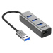 AlzaPower Metal USB hub USB-A (M) na 3× USB-A 3.0 (F) s RJ45 vesmírně šedý