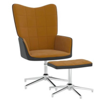 Relaxační křeslo se stoličkou hnědé samet a PVC, 327872