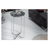 Estila Art-deco stříbrný kulatý příruční stolek Noble s mramorovou povrchovou deskou a kovovou k