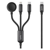 Spello 3v1 kabel USB-C na USB-C, Lightning a Apple Watch 1,2m - černý
