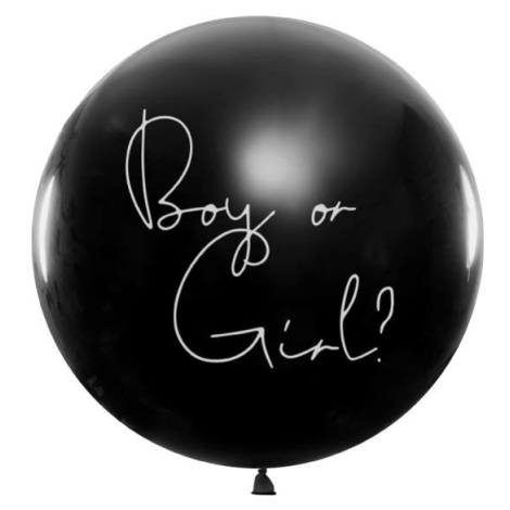 Černý balonek holka nebo kluk, růžové konfety 1m - PartyDeco