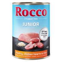 Rocco Junior 6 x 400 g - drůbeží s kuřecími srdci a rýží
