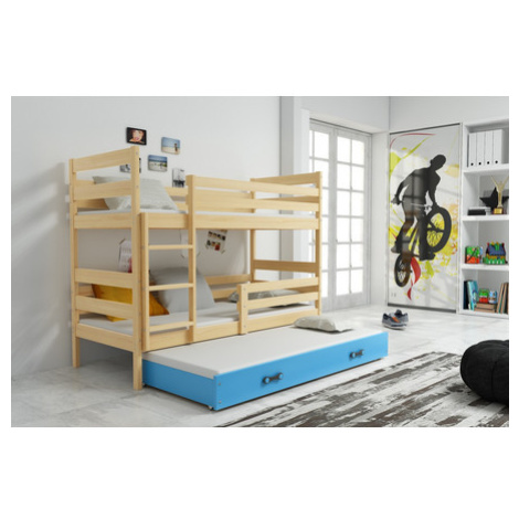 Dětská patrová postel s výsuvnou postelí ERYK 190x80 cm Modrá Borovice BMS