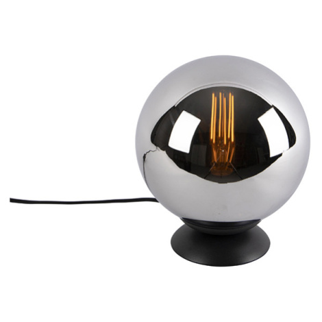 Stolní lampa ve stylu art deco černá s kouřovým sklem - Pallon QAZQA