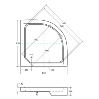 HOPA ALEX STONE EFFECT čtvrtkruhová sprchová vanička Rozměr A 81 cm, Rozměr B 81 cm, Rozměr C 16