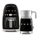 SMEG 50's Retro Style Překapávač 1,4l 10 cup černý + Šlehač mléka 0,6l černý