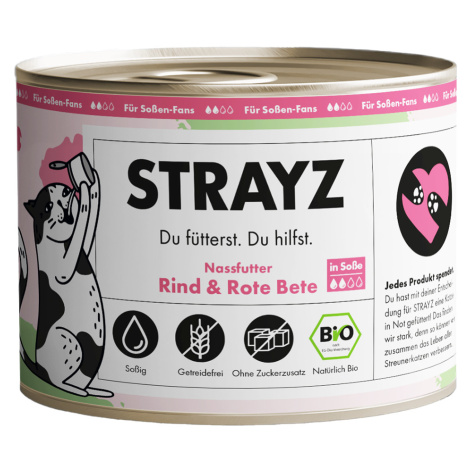 STRAYZ BIO konzervy pro kočky 6 ks (6 x 200 g) - Bio hovězí a Bio červená řepa v omáčce