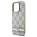 DKNY PU Leather Checkered Pattern and Stripe kryt iPhone 14 Pro béžový