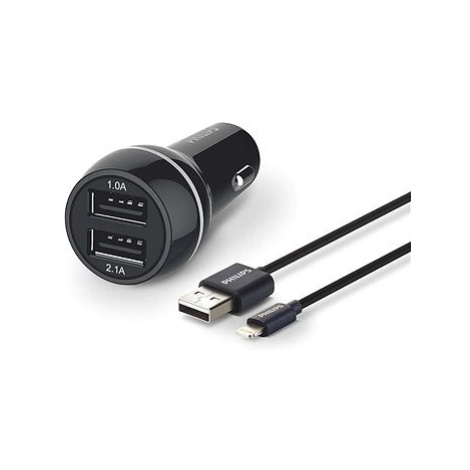 Philips Dual Car Charger 2x USB 3.1A s kabelem Lightning/ MFi, černá