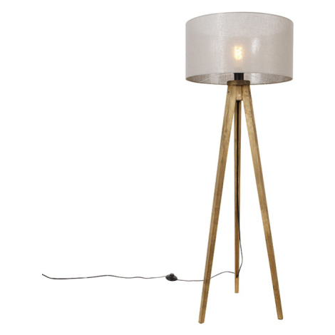 Rustikální stojací lampa s trojnožkou vintage dřevo stmavě béžovým stínítkem 50 cm - Tripod Clas QAZQA