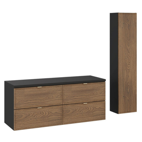 Comad Koupelnová sestava s deskou a skříňkami Talia Casella 120 cm černý mat/dub casella