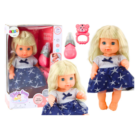 mamido  Panenka v tmavě modrých šatech s lahvičkou, chrastítkem a zvuky čůrající