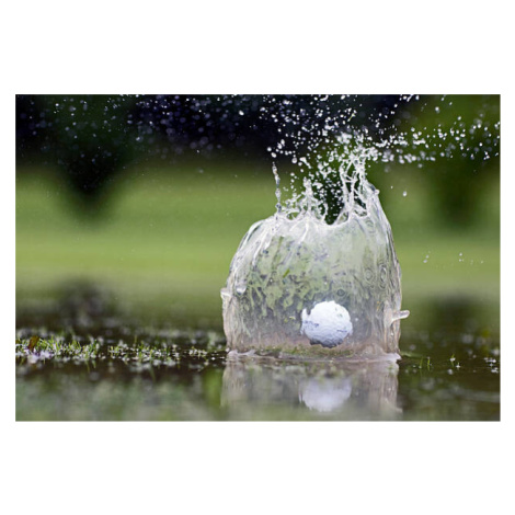 Fotografie Golf ball landing in pond, close-up, Photo and Co, 40 × 26.7 cm